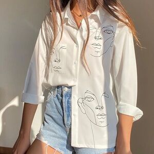 Galartsy Line Art Faces Blouse